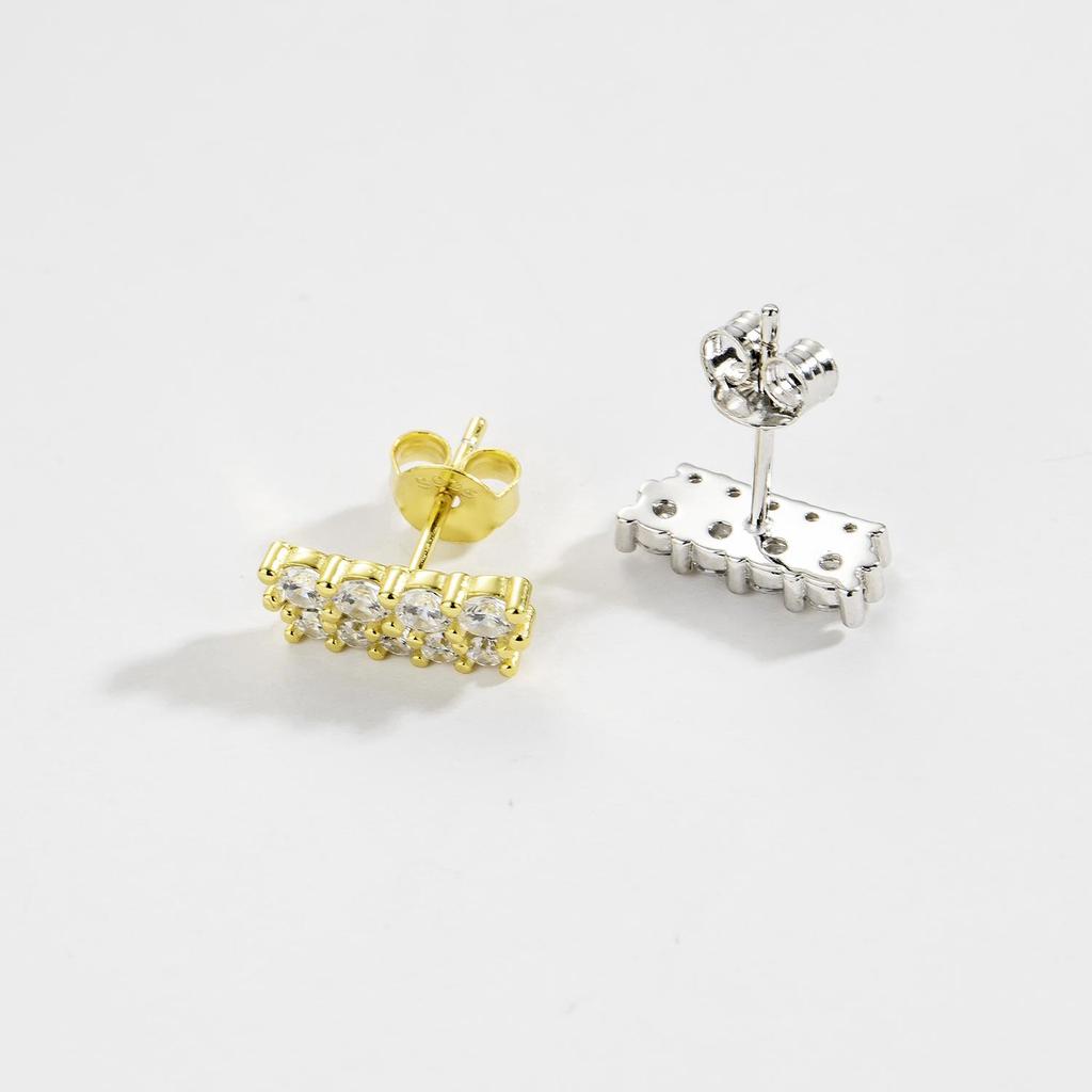 ANDYWEN 925 Sterling Silver Gold Two Line Piercing Zircon CZ Stud Earring Women Luxury Jewelry Wedding Gift