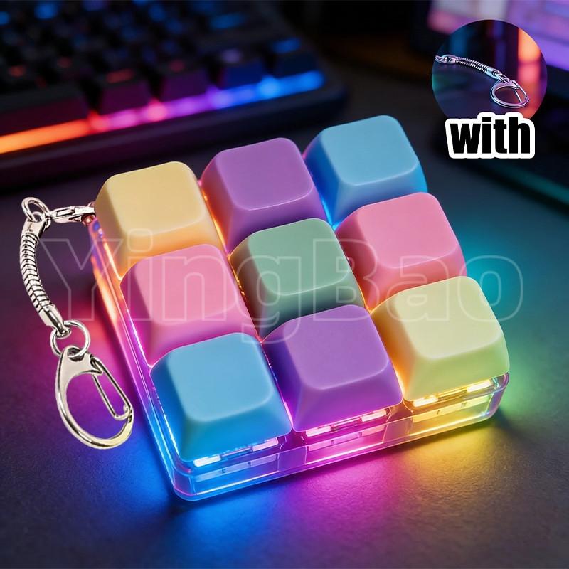Keyboard Fidget Toy with LED Light Keyboard Fidget Keychain 9-in-1 Keyboard Decompression Button Stress Relief Fidget Gifts