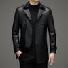 Large Size Middle-aged Men's Fleece Sheepskin Leather Jacket, Mid-length Coat, Lapel Daddy Leather Jacket