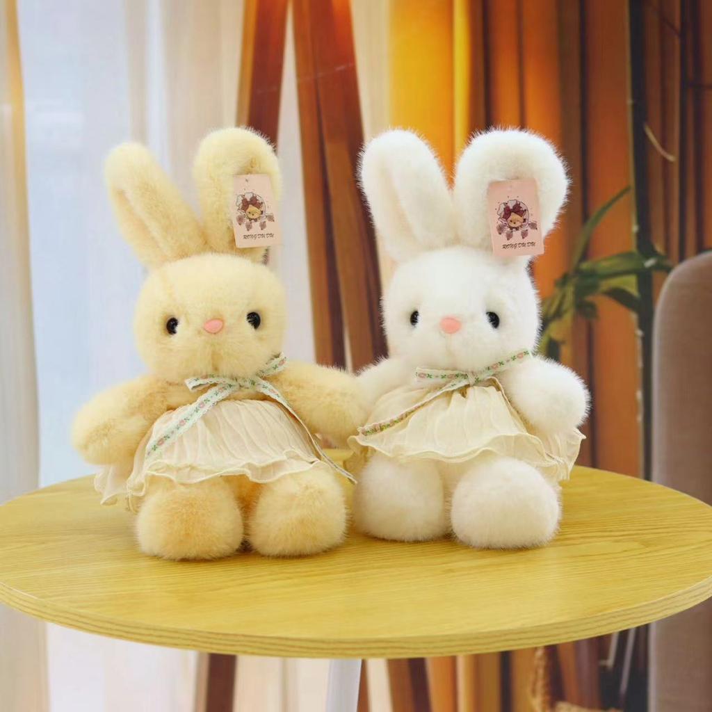 Милая маленькая белая плюшевая игрушка-кролик в цветочном платье, кукла-кролик, кукла для игрового автомата, подарок на день рождения для девочки