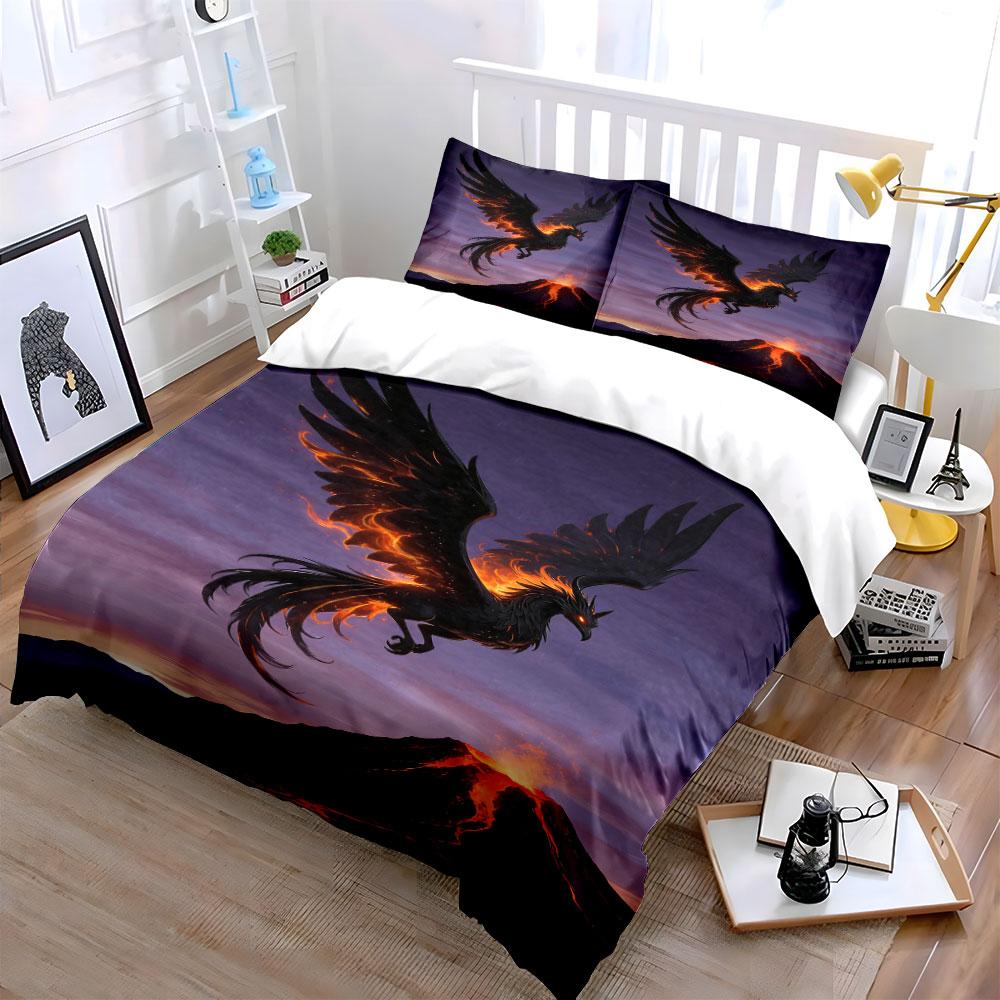 Fiery phoenix above volcano. Bedding sets Duvet cover sets Duvet covers Pillowcases(1 * Duvet Cover 2 * Pillowcases without duvet insert)