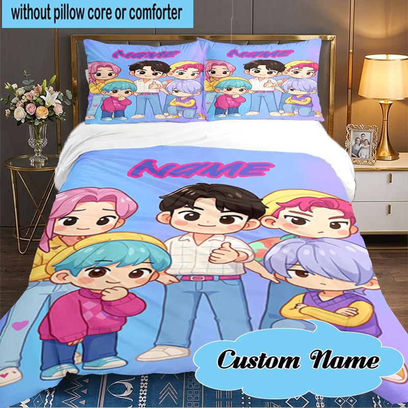 Custom Name 3PCS Fantasy Friends KPop Bedding Set Including 1pc Duvet Cover And 2pcs Pillowcases for Bedroom, Dormitory Gift Home Decor