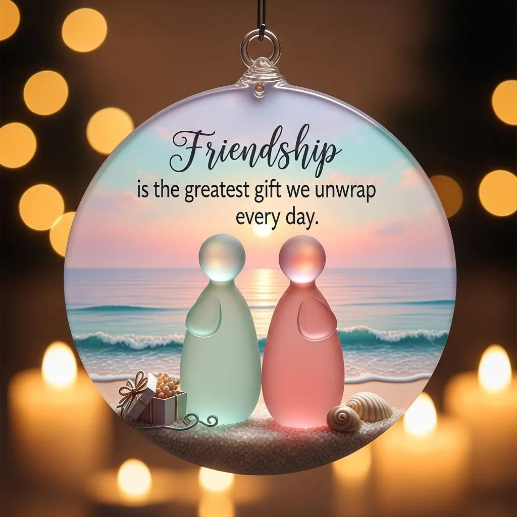 Friendship Acrylic Ornaments Collection - Boho Coastal Sea Glass Decor, Easy To Hang With Cord
