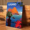 1 Piece: A Tin Plaque Depicting the Scenery of Lake Lugano, a Decorative Painting of the Alps, Italian-style Home Wall Art, Vint