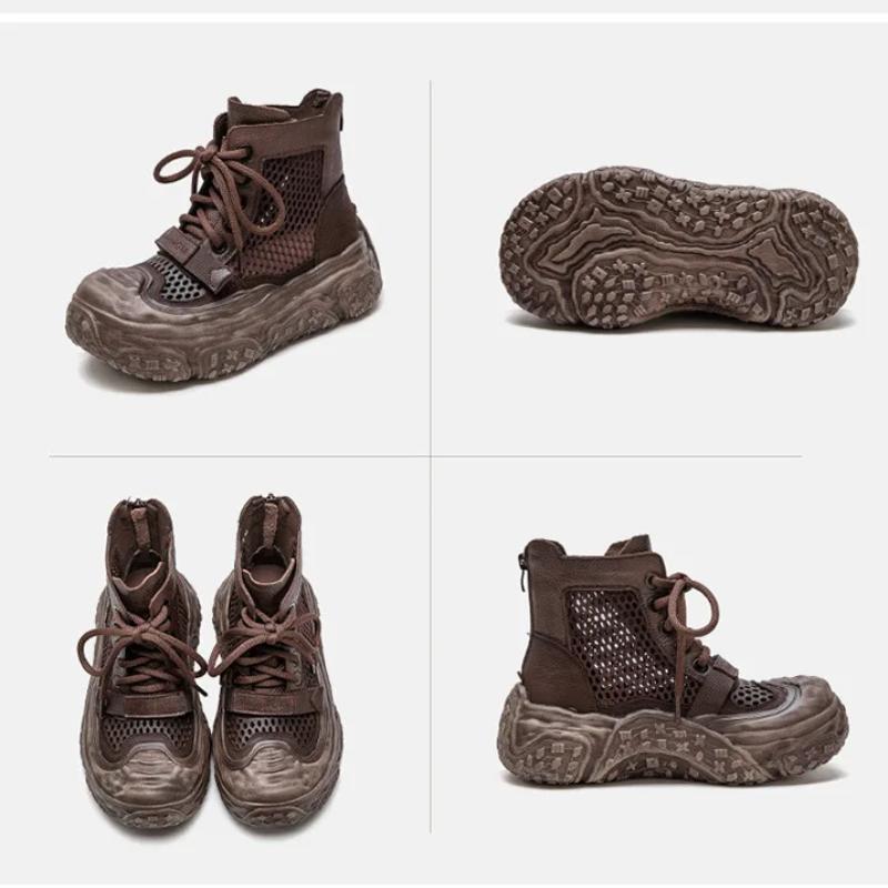 Johnature Дышащие сетчатые ретро-ботинки с вырезами, удобные и универсальные женские туфли на плоской платформе