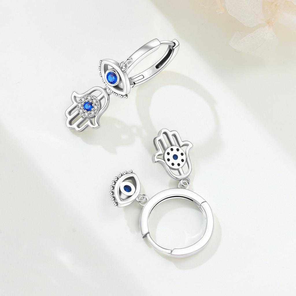 S925 Silver Cross Earrings with Hamsa Hand Evil Eye Gold Design Simple Elegant Jewelry
