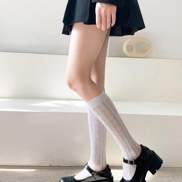 Japanese Lolita Lolia Socks Women's JK Calf Ladies Ring Lace Socks Summer Thin Hollow Mesh Medium Tube Mesh