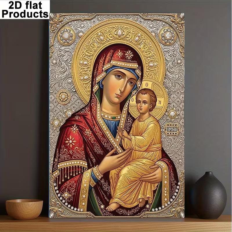 Металлический знак настенного искусства Дева Мария Плоский D x см Алюминиевое произведение искусства Декор дома Подарок Предварительно просверленный Легко повесить