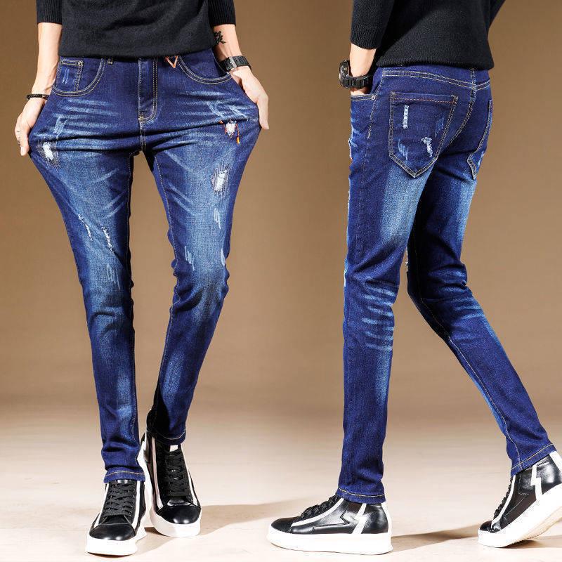 Мужские зимние бархатные узкие джинсы - эластичные узкие брюки Snowflake