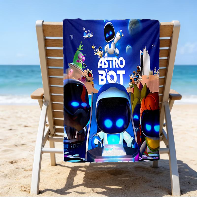 proof beach towel with a Astro Bot pattern - soft,absorbent,quick-drying,machine washable - perfect for swimming,camping,bathing