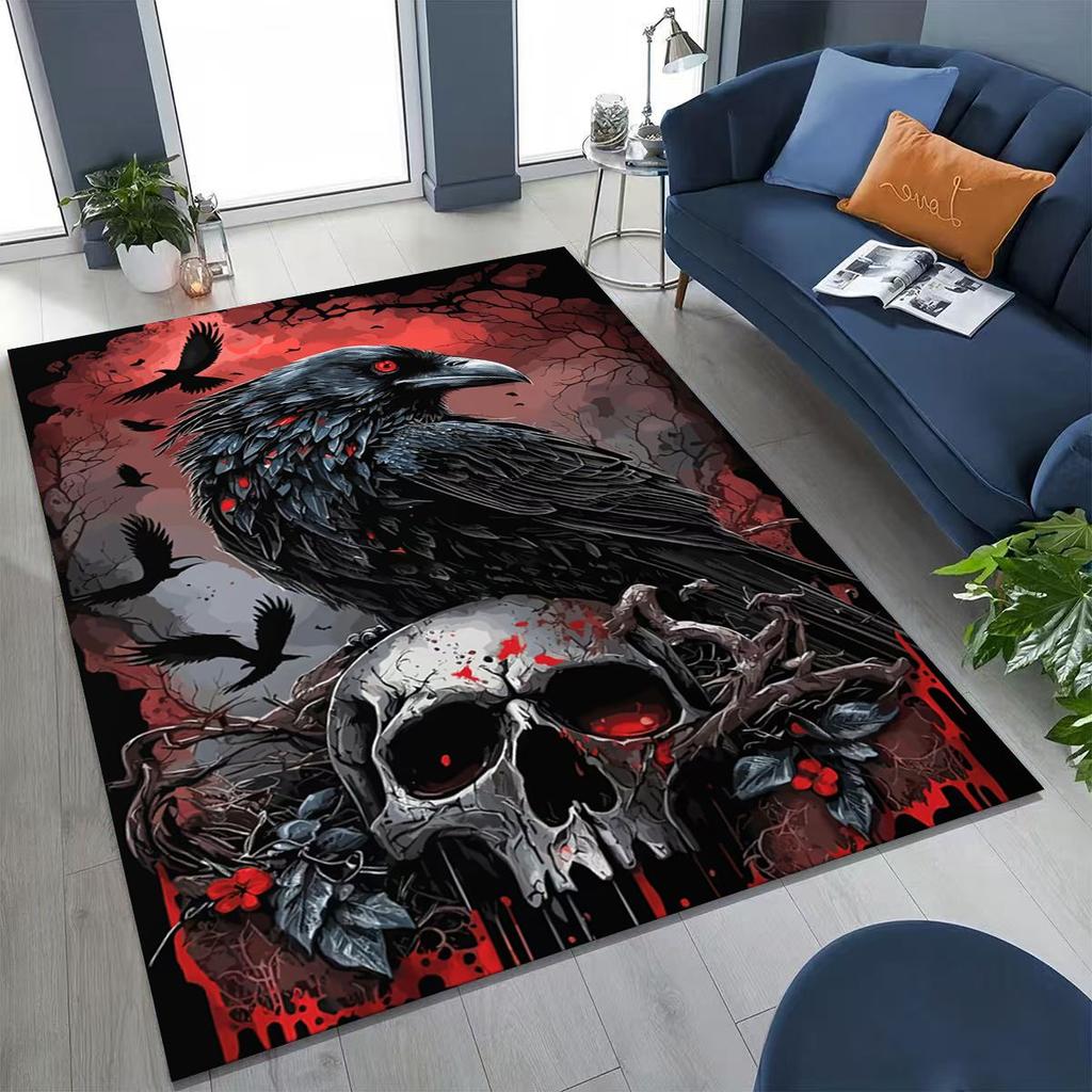 Viking Oding Raven Crow Huginn Muninn Norse Mythology Rug for Bedroom Living Room Sofa Home Doormat Decor,Kid Non-slip Floor Mat
