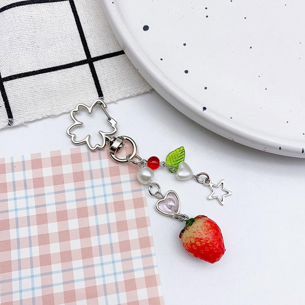 Fashionable Strawberry Pendant Phone Charm Unique Heart Flower Keychain Vibrant Beaded Pendant for Cellphone Camera