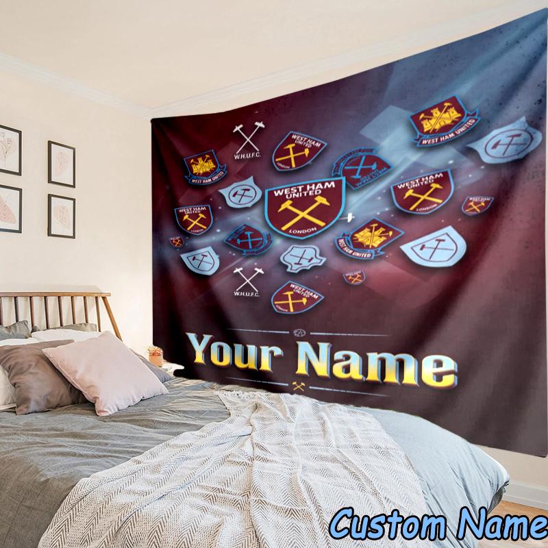 Custom Name West Ham Football Crest Tapestry Accessories for Bedroom,Livingroom, dormitory Room Wall Hanging Decor, Fan Birthday Gifts