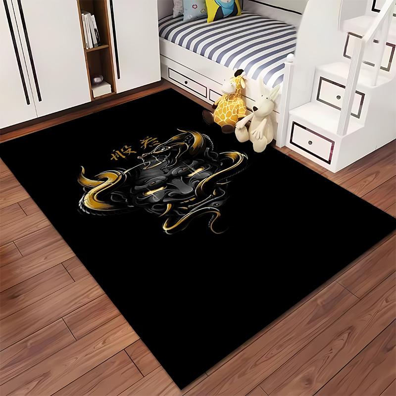 "Black Carpet with Golden Mask Design, Japanese-Style Modern Decor" Suitable for use as an anti-slip for living room bedroom sofas