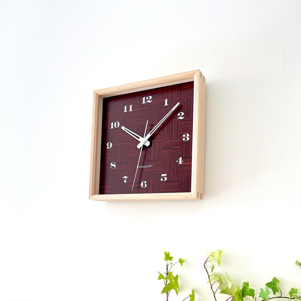 KATOMOKU muku square clock km-144HM Wood Maple Wall Clock with Continuous Second Hand (Quartz Clock)