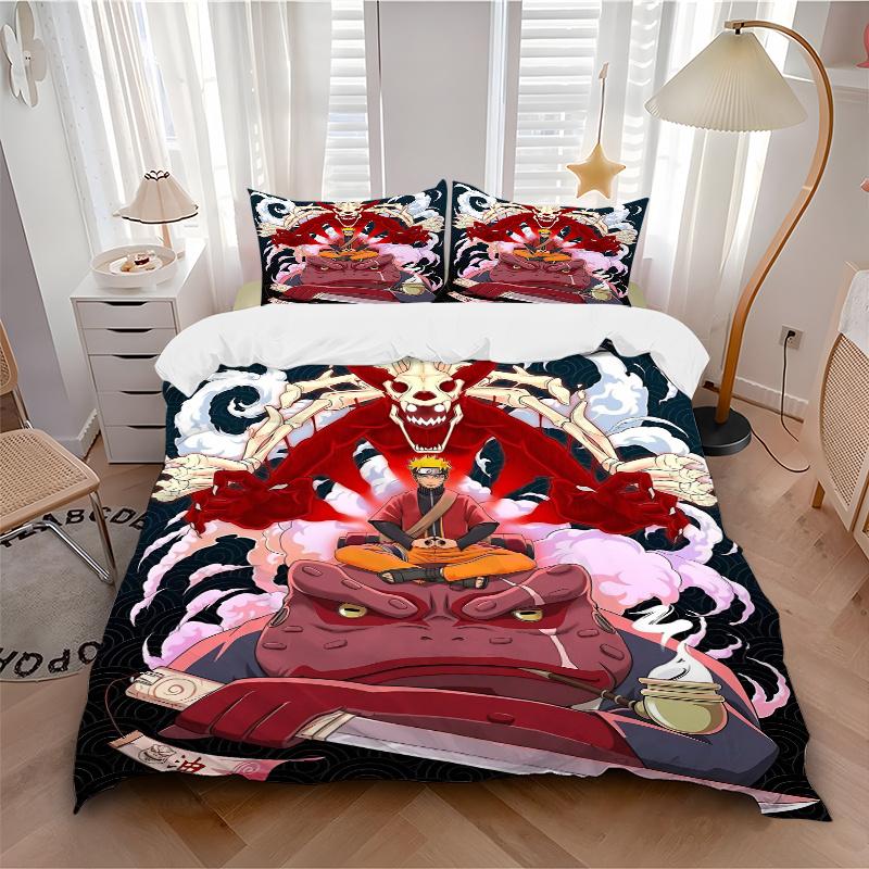 3pcs Uzumaki Naruto Bedding Set, Including 1 Quilt Cover and 2 Pillow Shams, Without Filling, Soft and Comfortable Home Bedroom Fabric, Fash