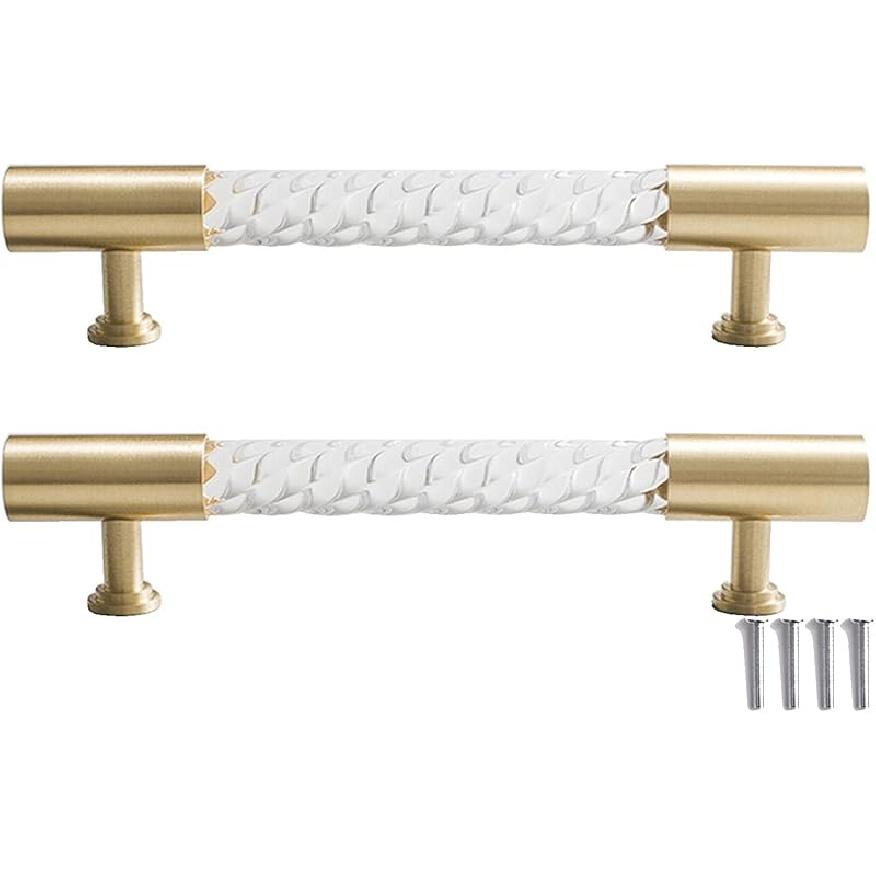 2 шт. Золотые мебельные ручки, прозрачные акриловые латунные мебельные ручки, Т-образная ручка для кухонной двери, шкафа, ящика комода, ручки-скобы, отверстие