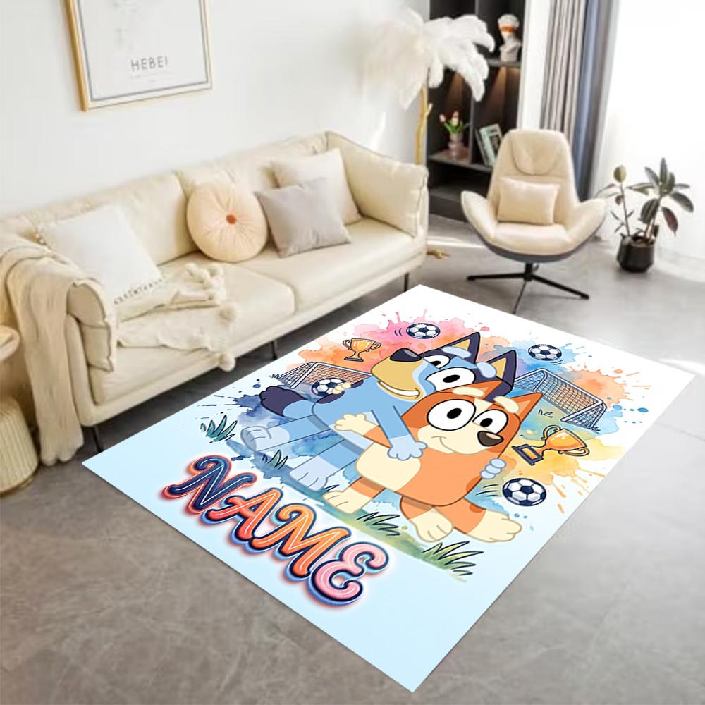 Bluey's Soccer Adventure Personalized Name Floor Rug Office Rug Suitable for Entryway Hallway Foyer Decorate room Anti-slip Rug Office home decor