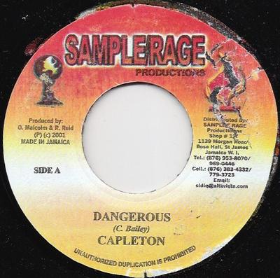 7-дюймовая пластинка CAPLETON - Dangerous NONE Образец/Rage Pro 2001 Ямайка Регги, Ска и Даб Б/У