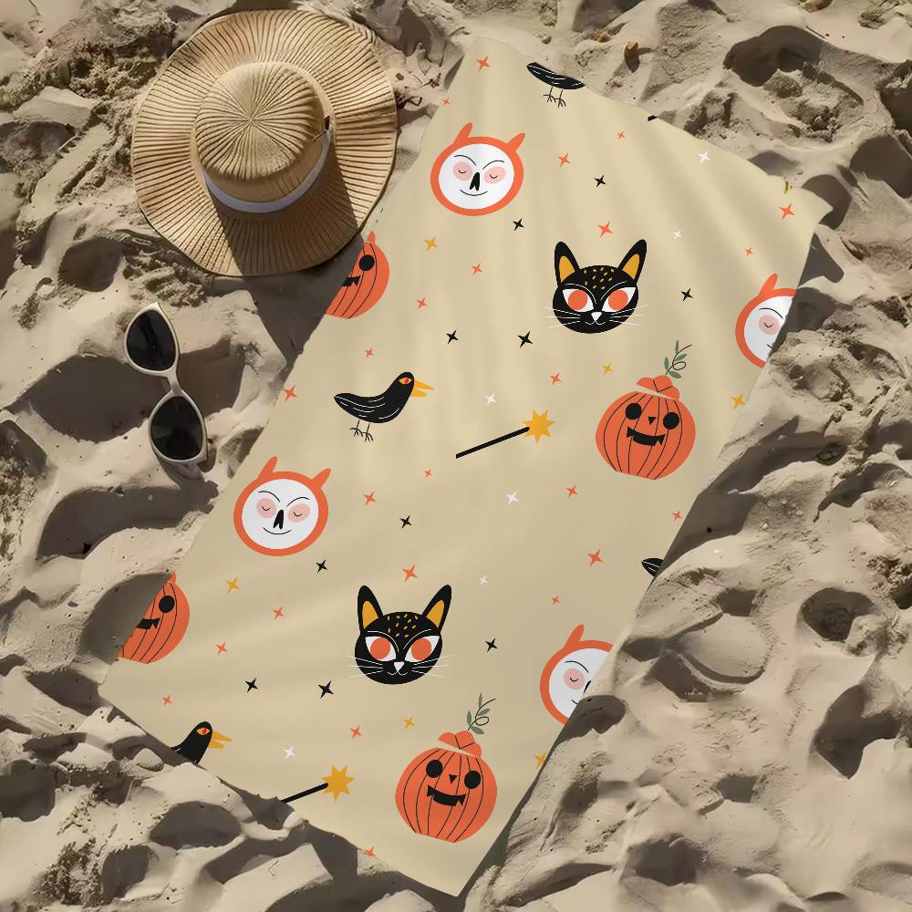Halloween Cartoon Ghosts Pumpkins Bats Beach Towel Bath Towels Microfiber Quick Dry Sand Free Beach Yoga Spa Gym Pool