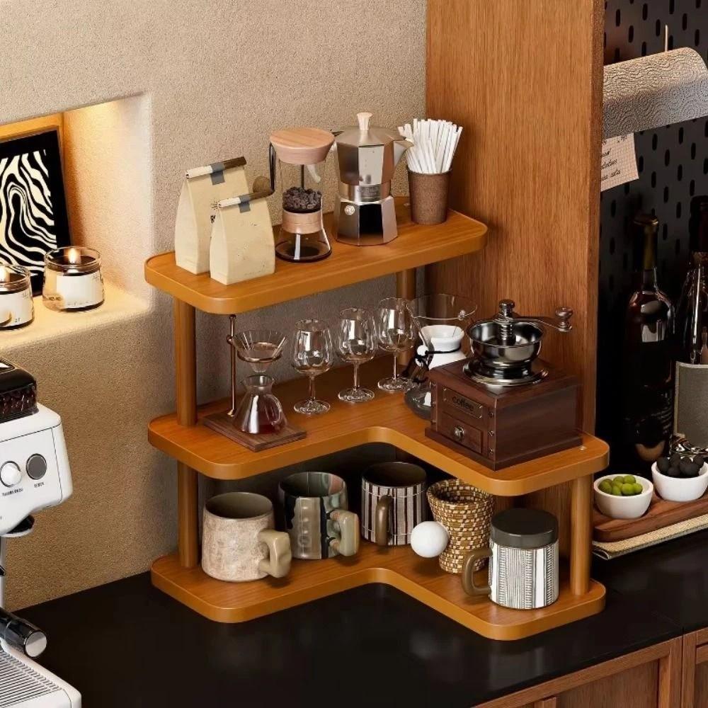 Rounded Edges Multi-layer Storage Shelf Bamboo Cup Storage Rack Perfume Display Stand for Kitchen