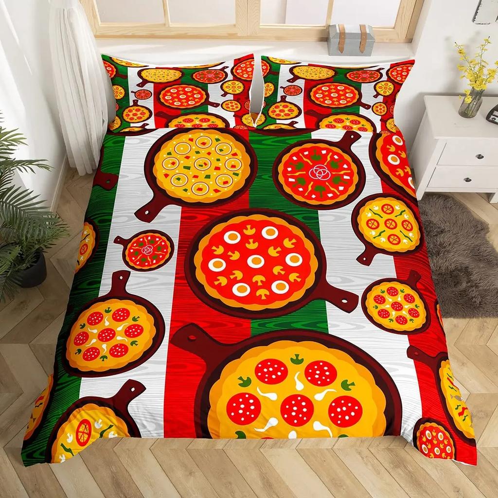 Комплект постельного белья с изображением пиццы, комплект постельного белья в деревенском стиле с изображением фруктов и овощей, 3 предмета для детей и подростков, декор спальни, постельное белье с изображением вкусной еды