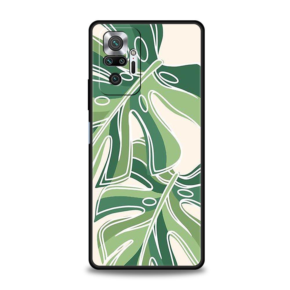 Чехол для телефона Monstera Green с листьями для Xiaomi Redmi Note 14 13 5G 10 11 12 Pro Plus 4G 14C 13C 12C 10C Черная крышка