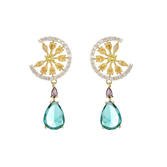 Серьги из серебра 925 пробы с иглами, зеленые, большие капли воды, оранжевые серьги для женщин, маленькие серьги со свежим дизайном с кубическим цирконием и фруктами, индивидуальные серьги