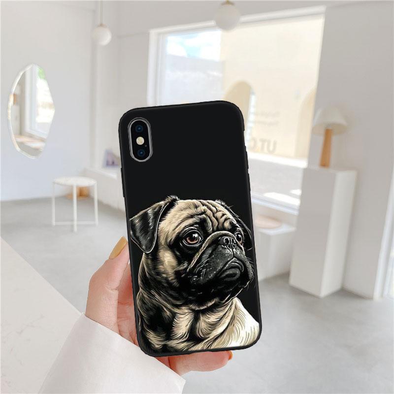 MY6 Cute Pug Dog Soft Shell Phone Case for iPhone 16 15 14 13 12 Pro Max Plus Mini
