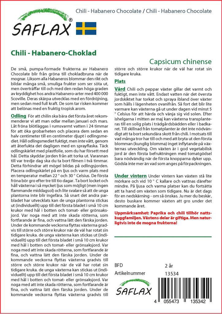 SAFLAX Garden in the Bag - Чили - Шоколад Хабанеро - 10 семян - С субстратом в подходящем пакете - Capsicum chinense