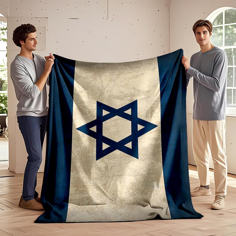 Blue Star of David on Textured Background, Flannel blanket for bedroom, living room, sofa, and nap sofas.