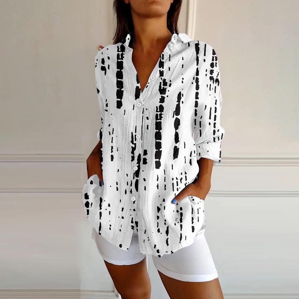 Womens Button Down Shirts Cotton Linen Long Sleeve Dress Shirts Casual Summer Tops Work Blouses