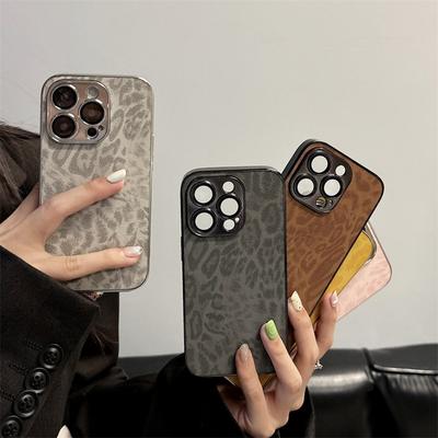 Роскошный кожаный чехол с леопардовым принтом и покрытием для iPhone 16 Pro Max 15 14 Plus 13 12 Pro 11, защитный чехол от падения с защитной пленкой для объектива
