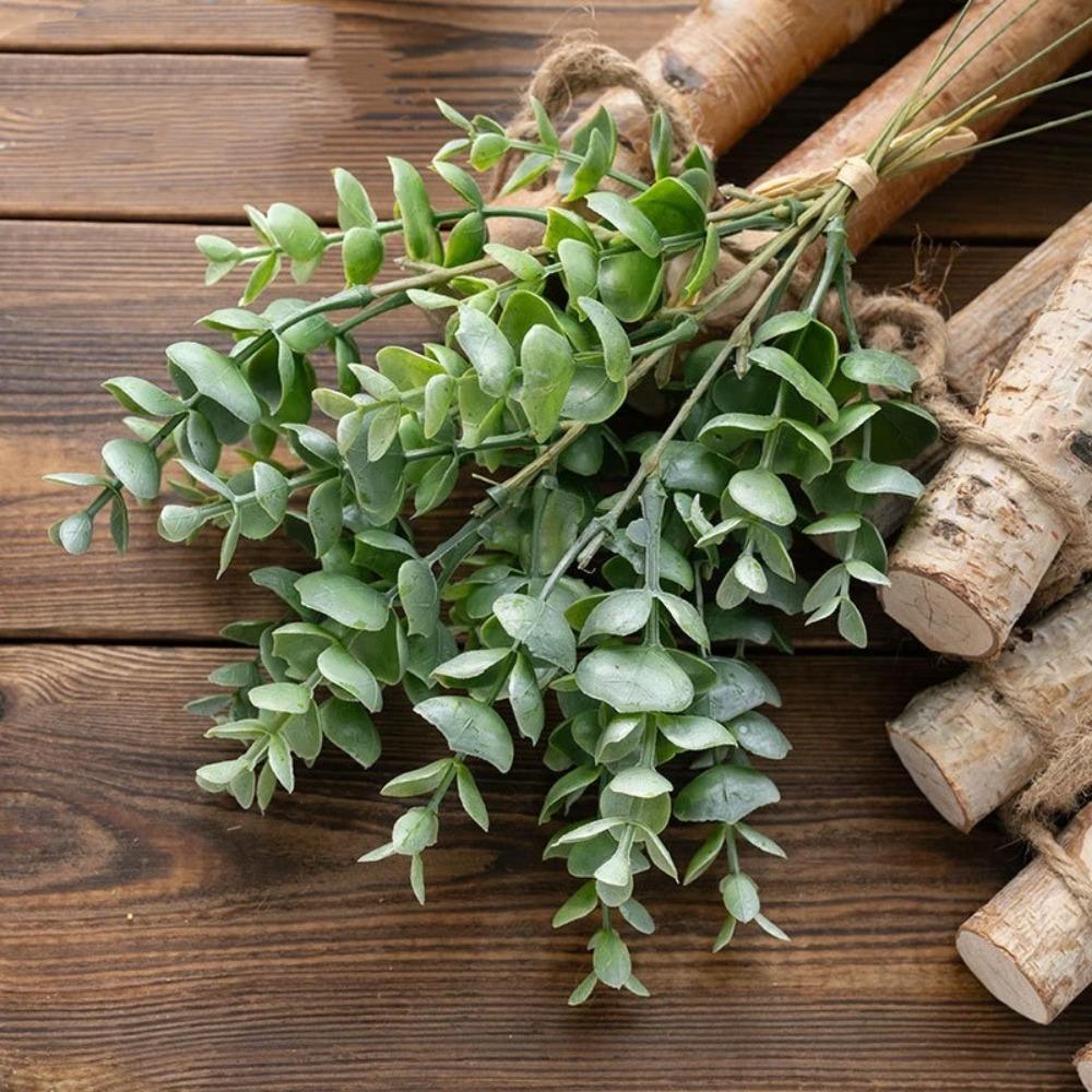 Plastic Artificial Eucalyptus Bouquet UV Resistant Lifelike Simulation Green Plants Non-Fading Handmade Faux Flower Bouquet