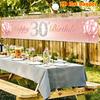 Happy 30th Birthday Banner, Women's Rose & Golden Design, Patterned Polyester Outdoor Lawn Wall Decoration