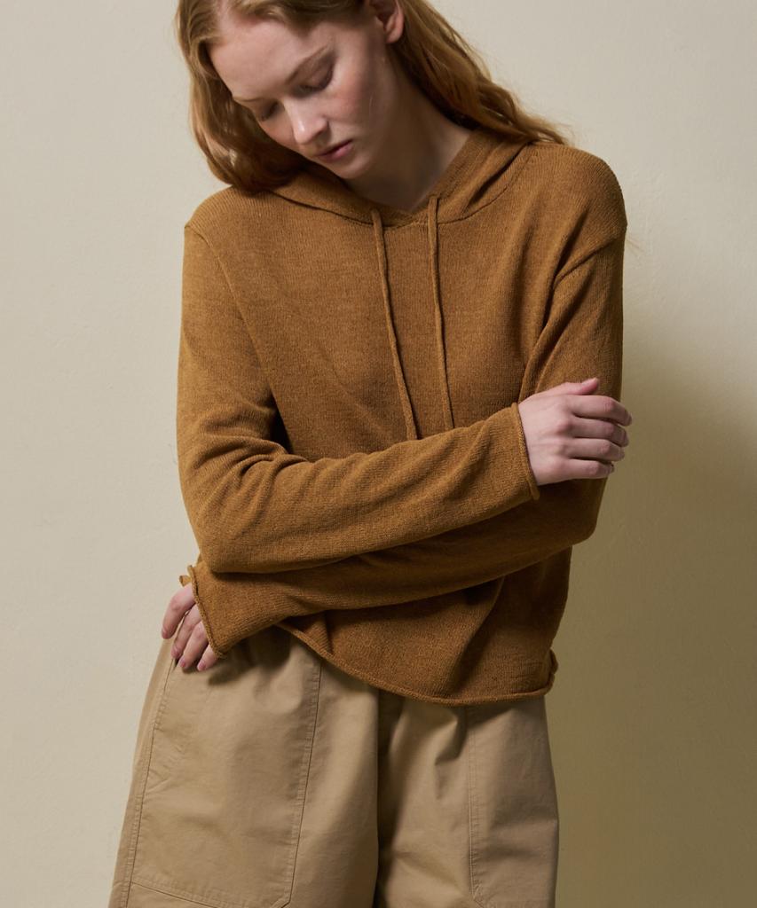 SHINE ON YOU Airy Linen Blend Slim Hoodie Knit_Camel Brown