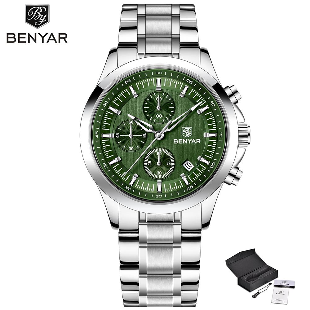 BENYAR luxury brand business watch men's top brand luxury quartz watch stainless steel 5Bar waterproof timing watch+gift box