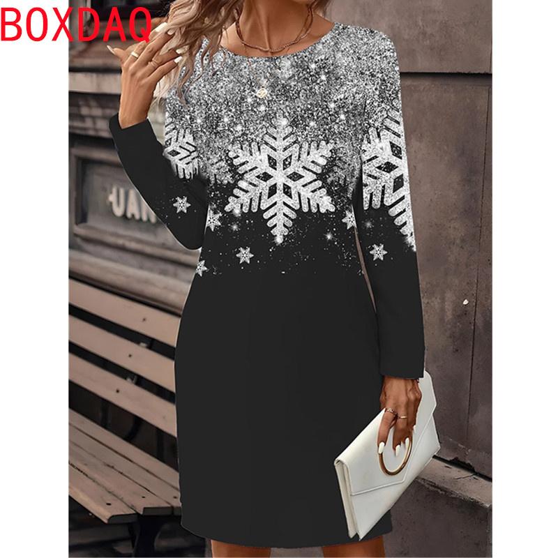 Женское платье с 3D принтом в винтажном цветочно-снежном стиле, осеннее, с длинным рукавом, с круглым вырезом, повседневное, большого размера, элегантное, для вечеринки