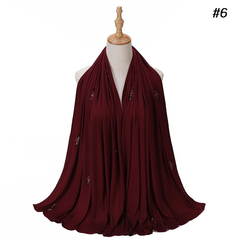 Модный фактурный трикотажный хиджаб Мусульманский однотонный шарф Креповый хиджаб со стразами Мягкие исламские шали Платки Повязка на голову для женщин