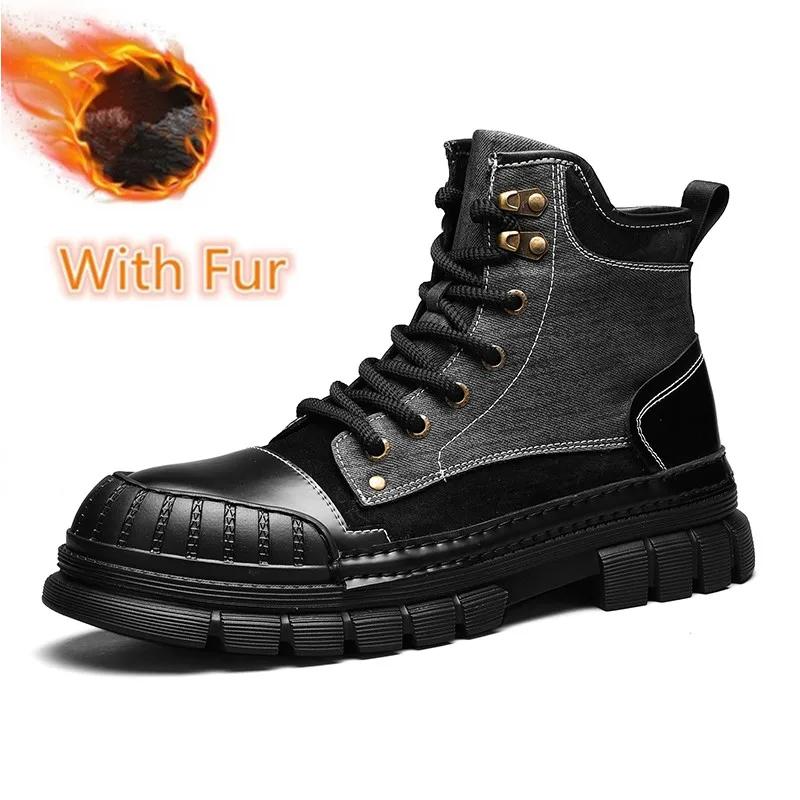 Нескользящие теплые зимние ботинки, новые классические мужские кожаные мотоциклетные ботинки, повседневная обувь для мужчин на открытом воздухе, модные ботинки на толстой подошве