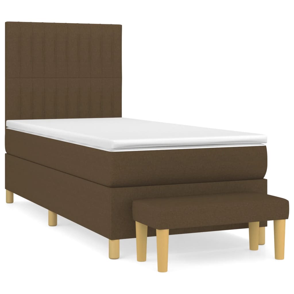 Box Spring Bed with Mattress Dark Brown 90 x 190 cm Fabric