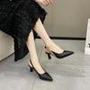 Модные европейские и американские босоножки на высоком каблуке для женщин в 2024 году, новые цветные блоки, для поездок на работу, с острым ремешком, минималистичные, одинарные, Traf