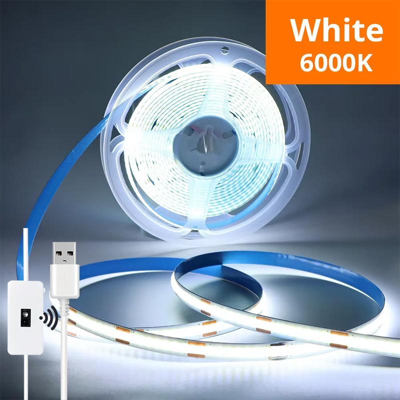 COB LED Strip Light Hand Scan Sensor Switch Flexible Lamp USB 5V 320 LEDs/m Christmas DIY Lights Tape For Home Room Party Decor