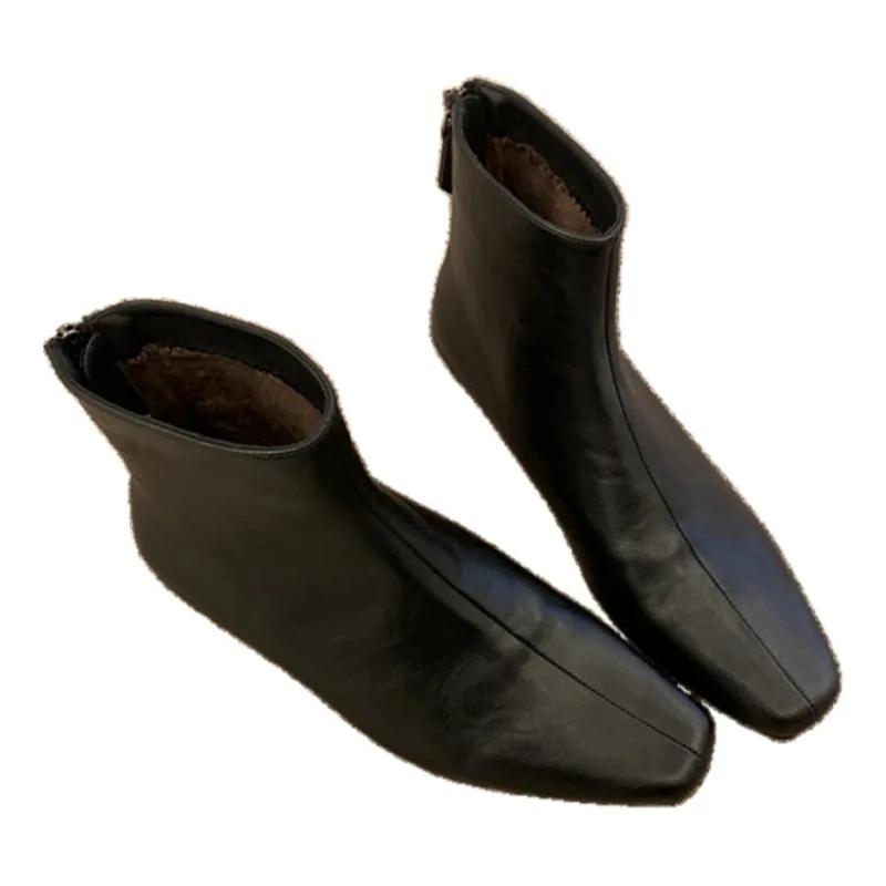 Женские ботильоны из замши, теплые, с квадратным носком, кожаные, зимние, брендовые, плюшевые, хлопковые, трендовые, на низком каблуке, челси, модные, удобные, Botas Mujer