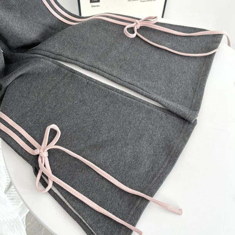 Women Black Gothic Flare Pants Baggy Y2k Sweatpants Harajuku Streetwear Aesthetic Lace-up Pants Vintage Trousers 2000s Clothes