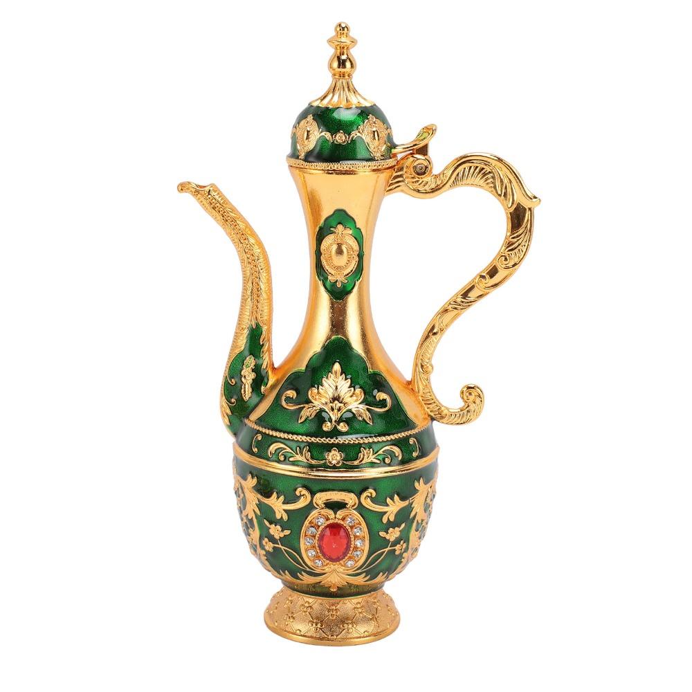 8PCS Zinc Alloy Wine Pot Kit Gold Green Turkish Tea Set Tea Sets Coffee Pot Set Home Party Decor