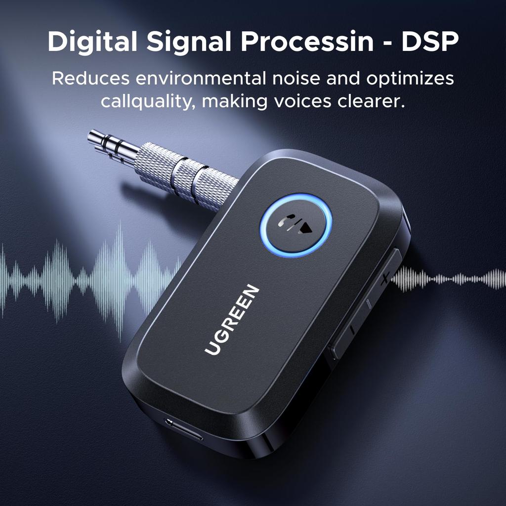 UGREEN Bluetooth Автомобильный Автомобильный Компонент 15M Связь Черный Сертификация 5.3 Приемник, 3.5мм Приемник, SBC/AAC, Аудио, AUX, iPhone, Android, Стерео,