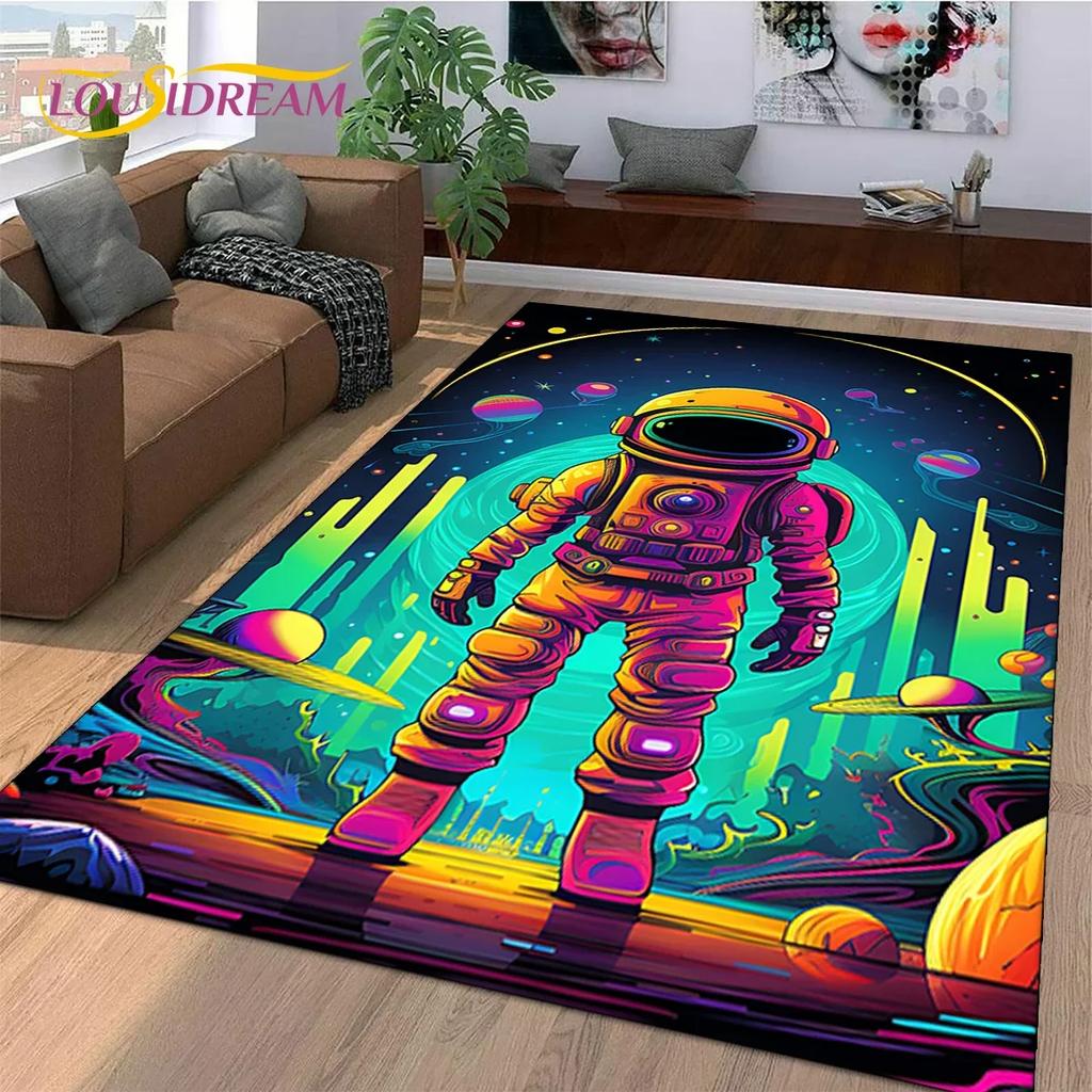 Astronaut Dream Universe Spaceman Outer Space Cartoon Carpet Rug for Bedroom Living Room Sofa Decoration, Large Decor Floor Mat
