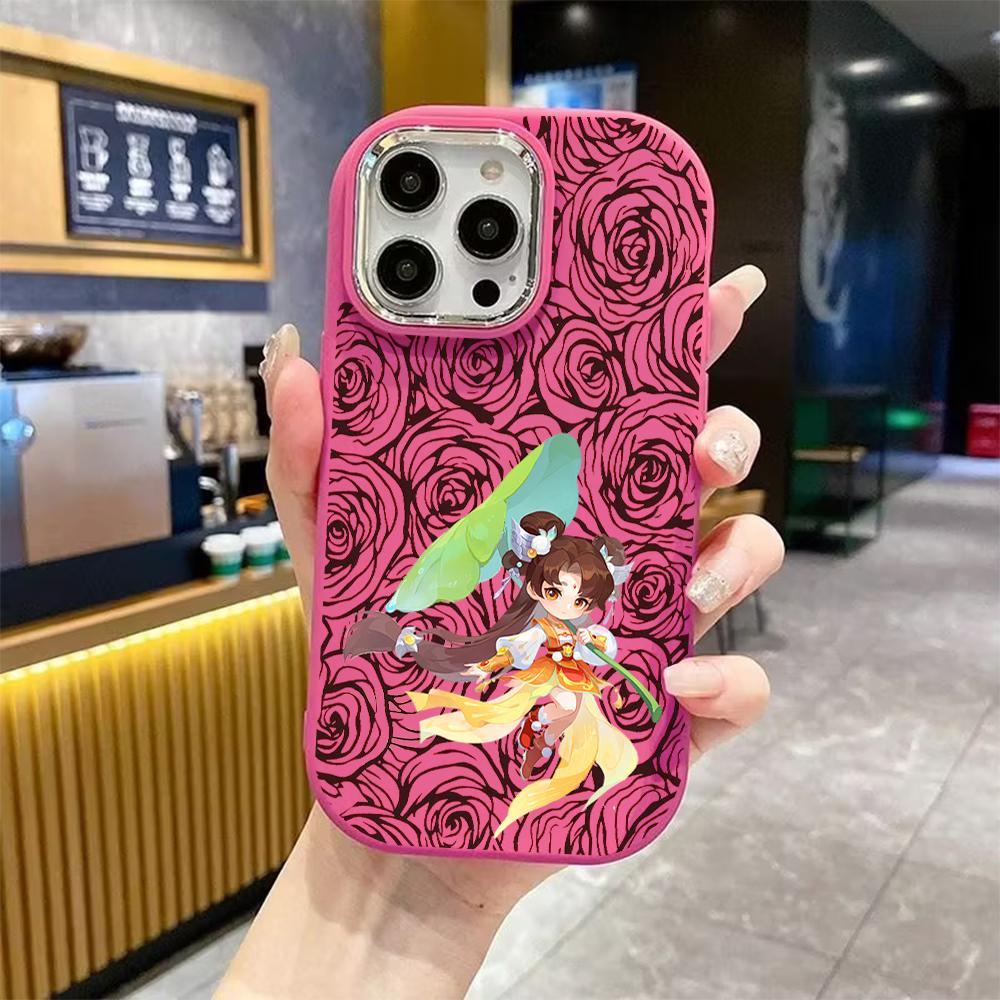 Phone case: 2D flat design suitable for iPhone 18 17 16 15 14 13 Pro protective case, couple style, lotus girl, Christmas and Halloween gifts
