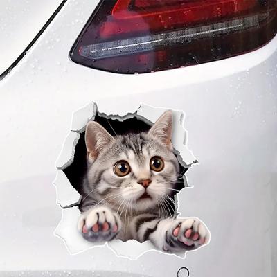 2 x Кот с дырками на стене Смешные наклейки на автомобиль - Самоклеящийся мультяшный